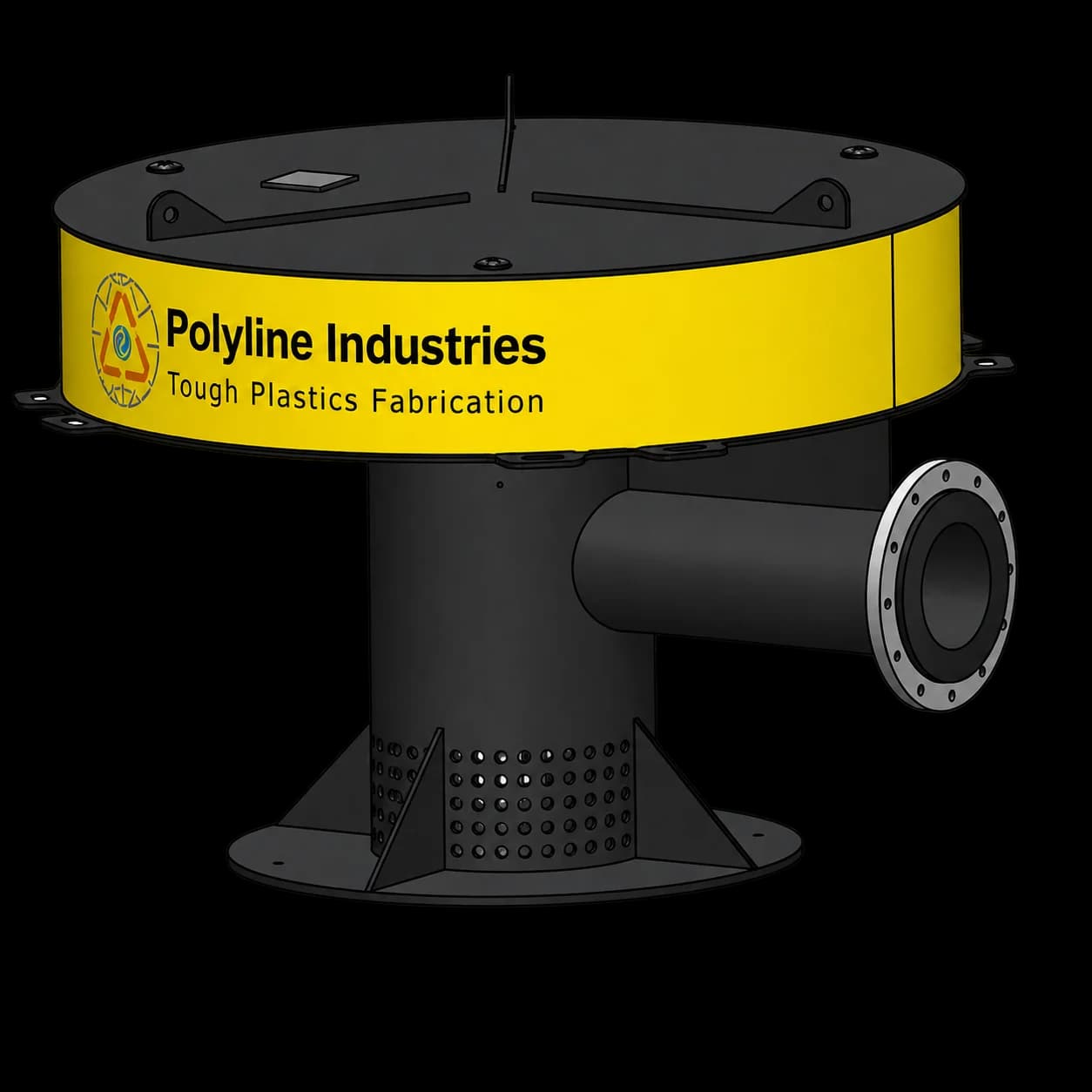 HDPE floating intake screen with float collar, perforated screen and flanged outlet — Polyline