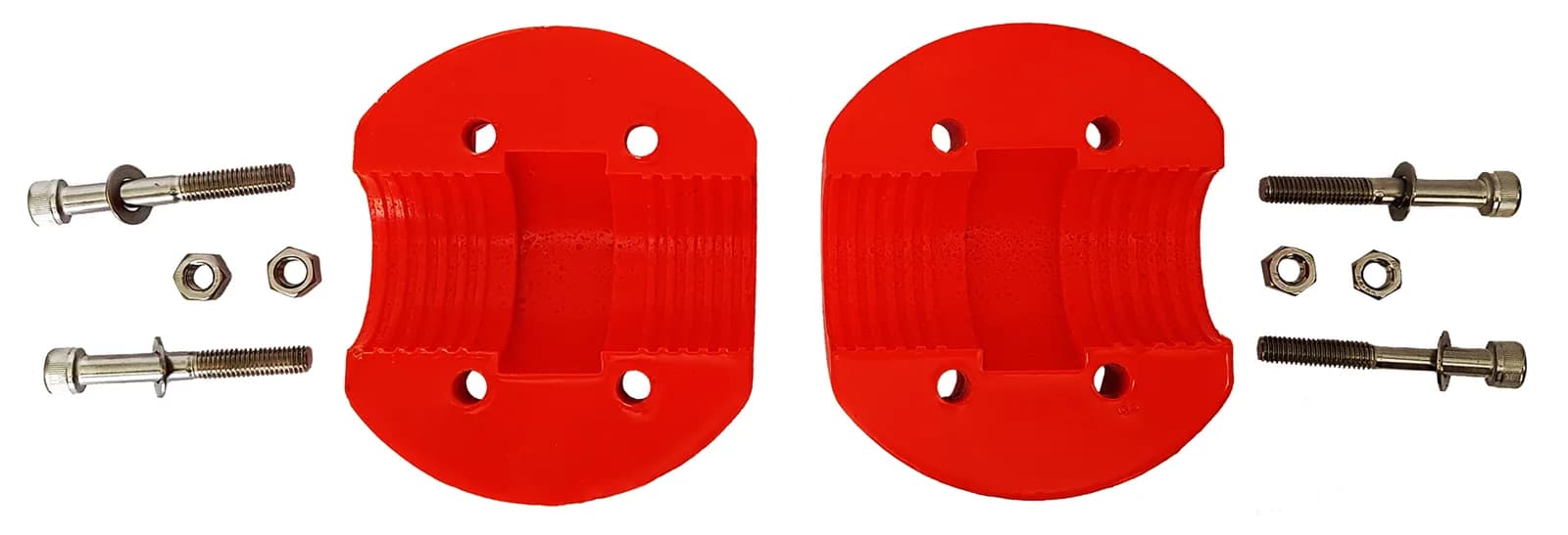 Cable stopper exploded view — recessed bolts and 316 stainless tee-nuts