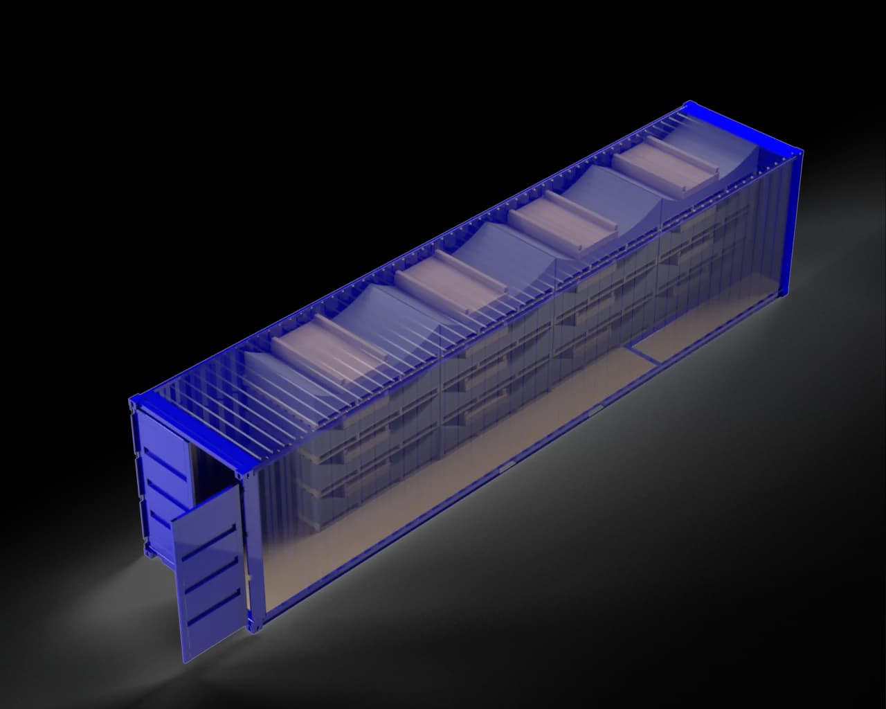 12 m shipping container packed with Polyduct sections — freight efficiency visual