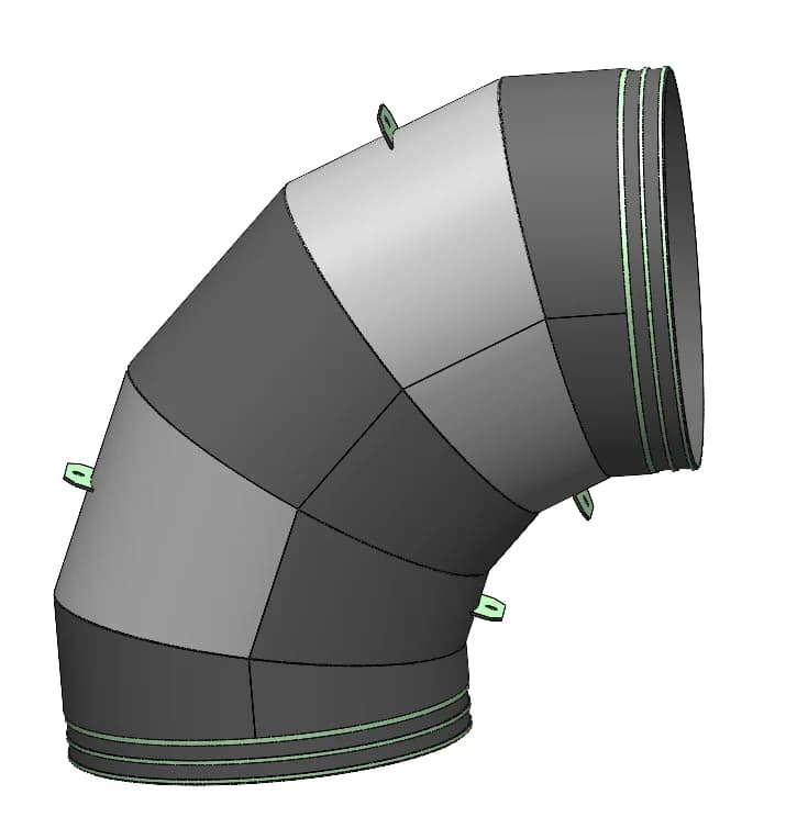 Polyduct 90° five-section elbow fitting