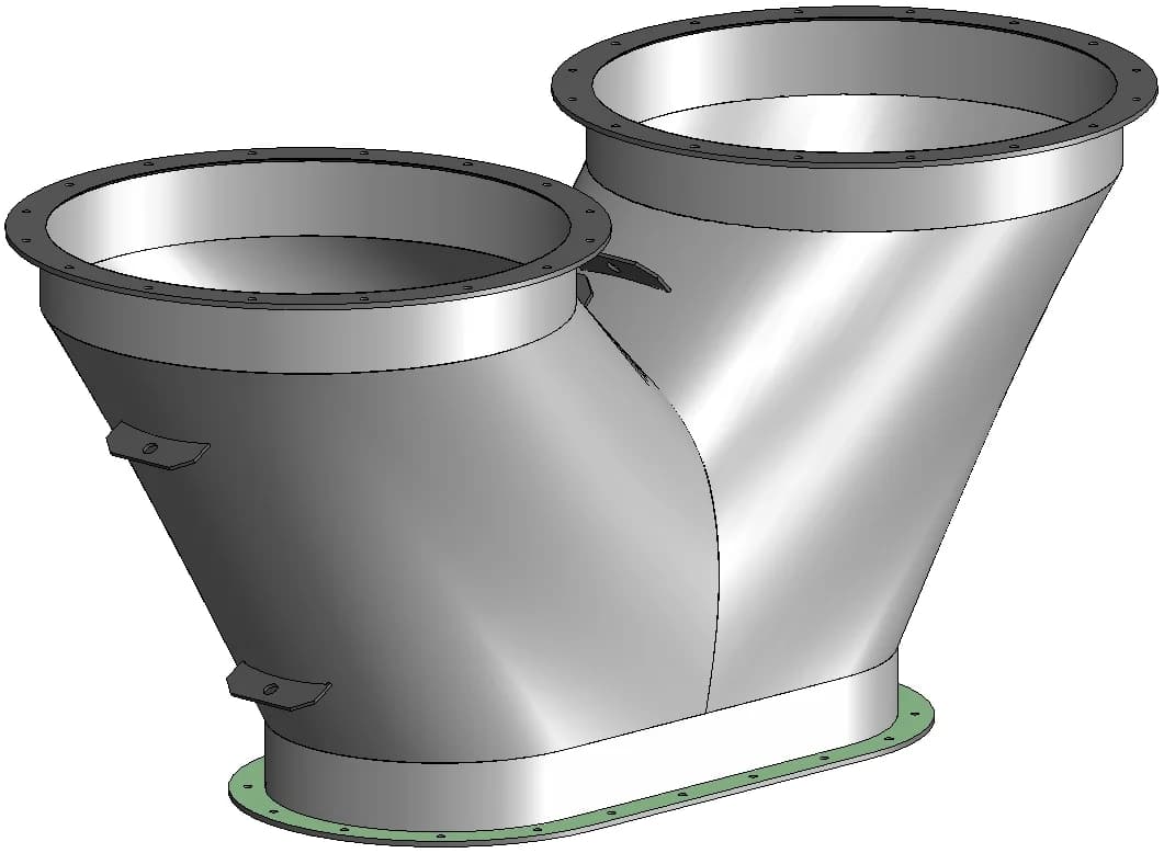 1400 mm oblique trouser duct — slim-line directional split
