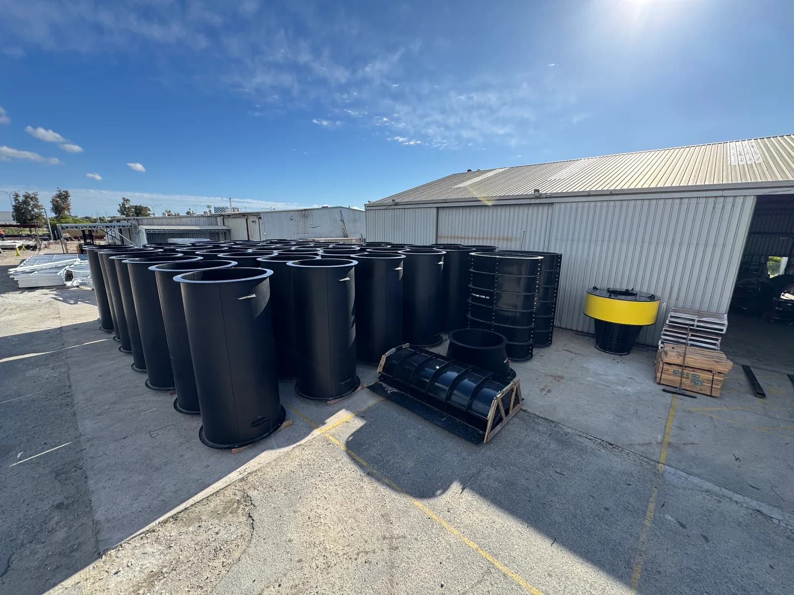 Fabricated HDPE Polyduct straight sections and fittings in the Polyline yard
