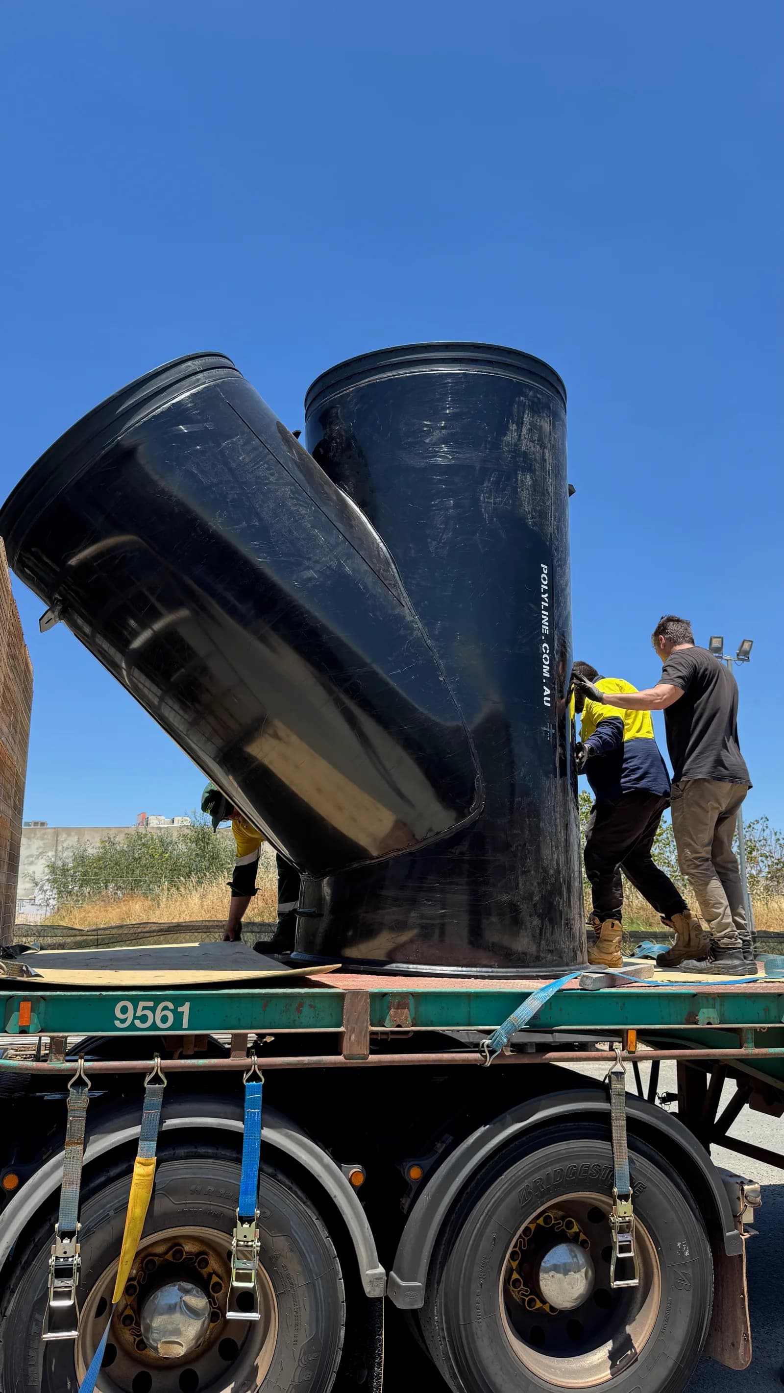 Fabricated HDPE Polyduct Y-piece being loaded on a truck