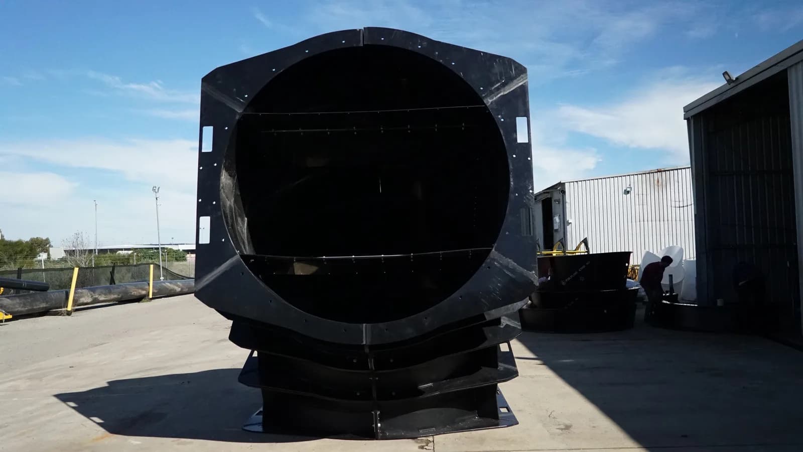 Ø2.4 m fabricated split Polyduct — workshop view 2