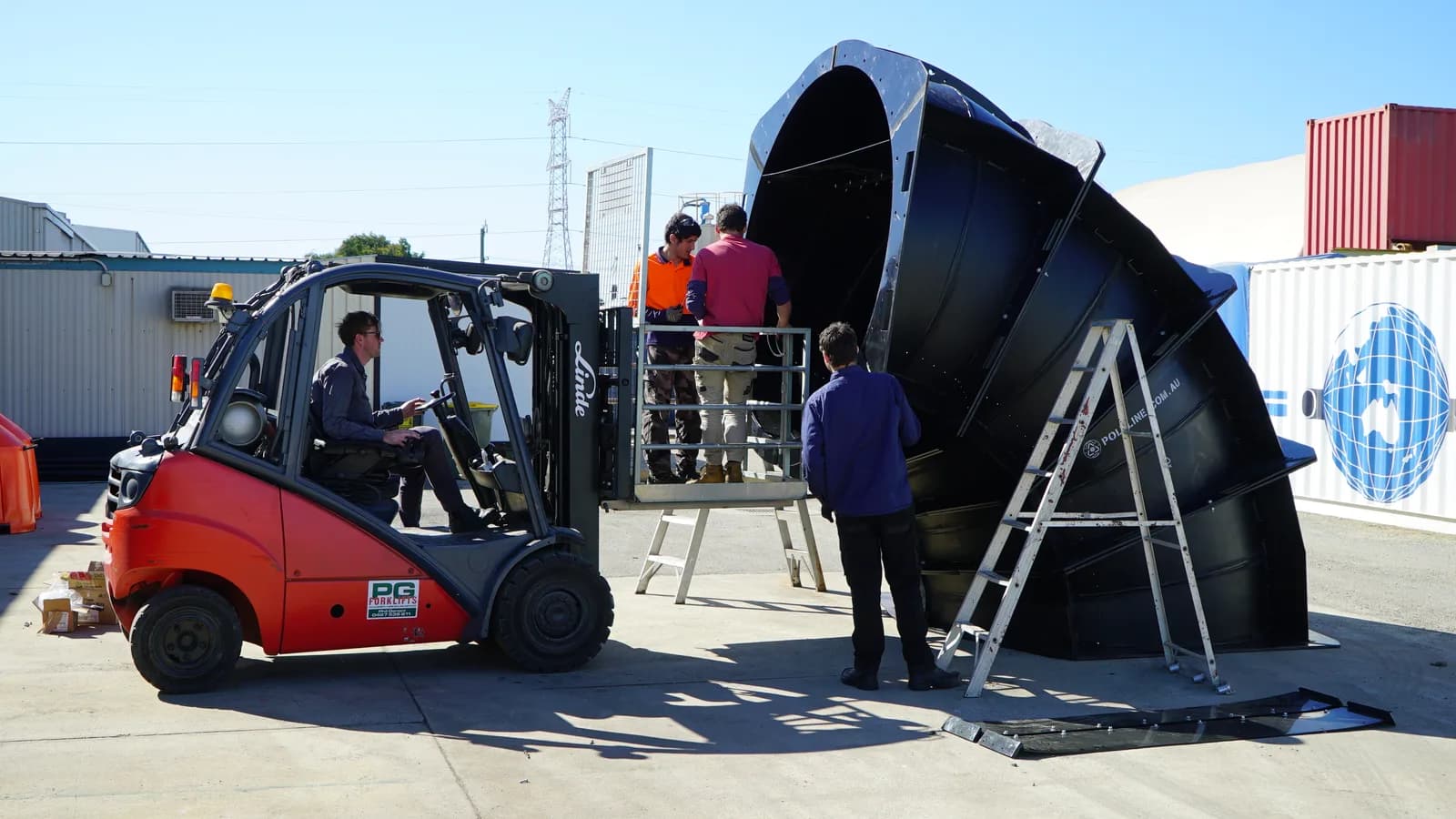 Ø2.4 m fabricated split Polyduct — workshop view 1