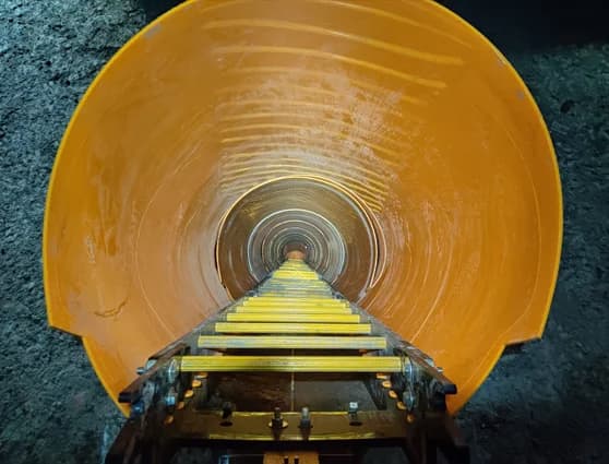 Inside an HDPE escapeway tube with the FRP escape ladder, underground