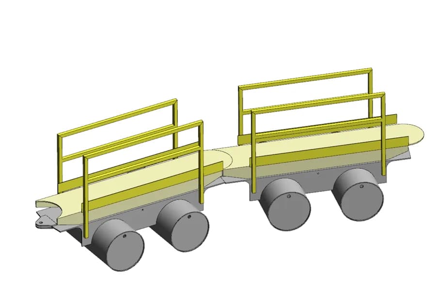 Modular pontoon walkway with handrails — two-module configuration