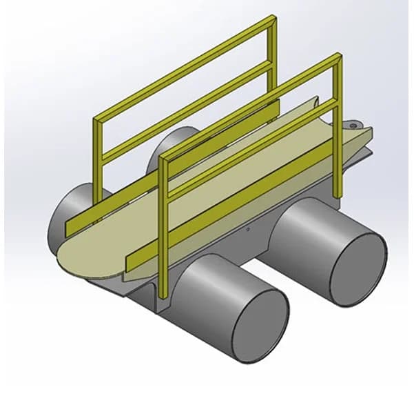 Single pontoon walkway module with handrails
