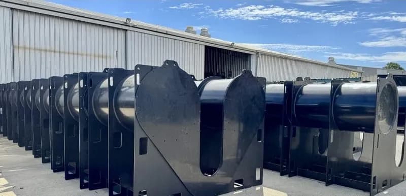 Fabricated HDPE ducting row on the workshop floor