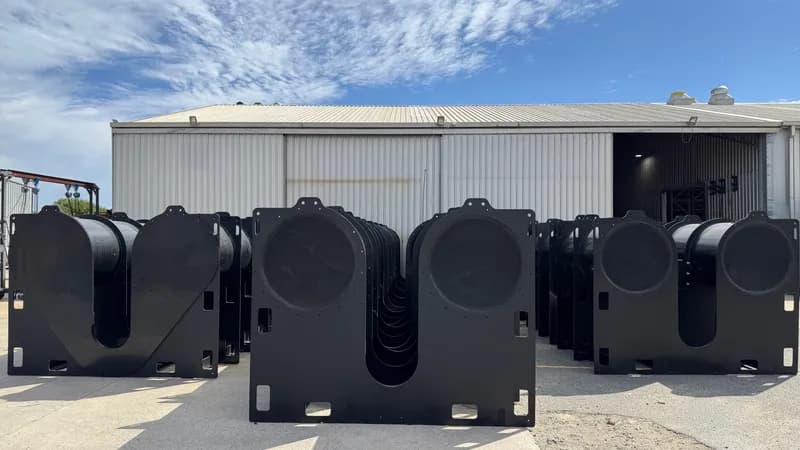 Large HDPE pump float deployed in dewatering pond