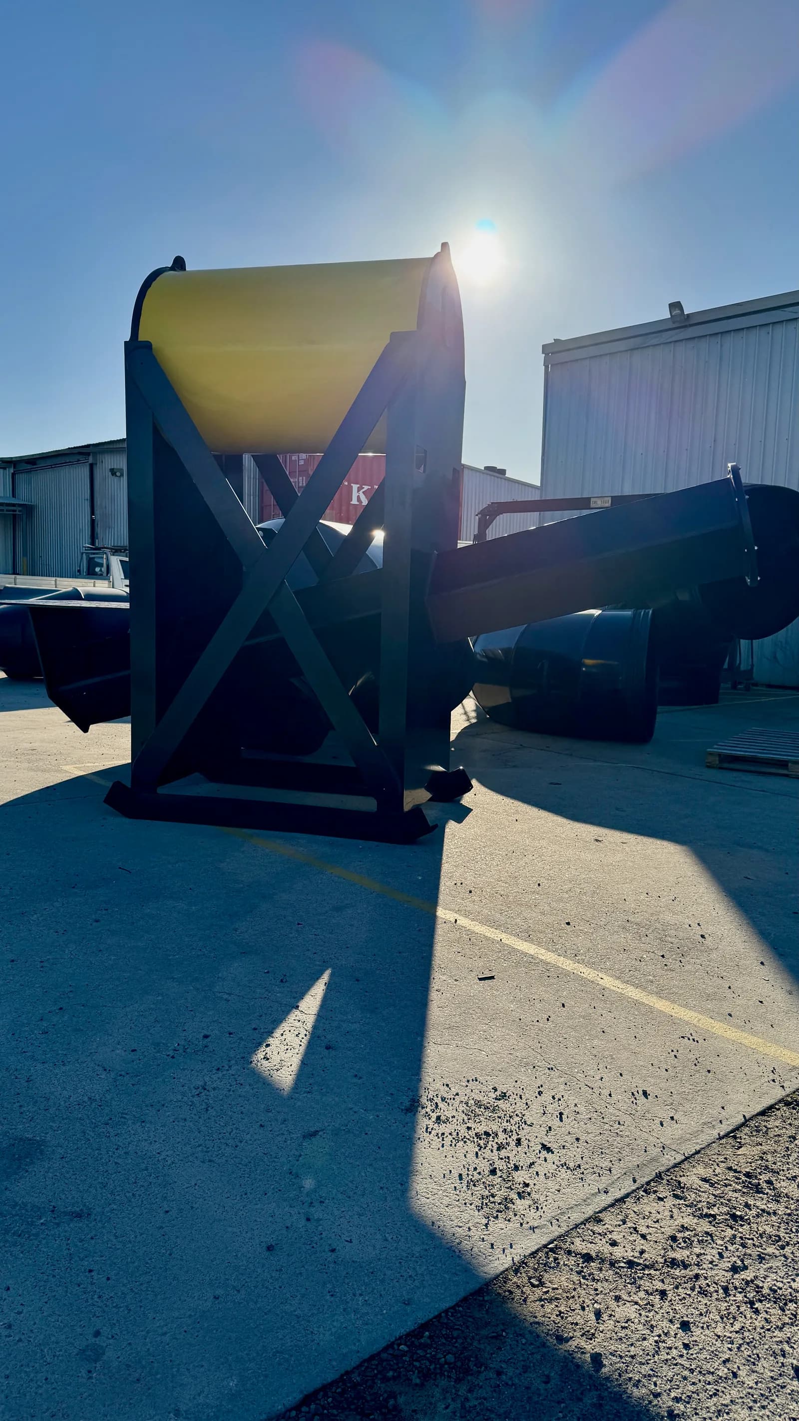HDPE Donut pump float being lifted on site for a 110 kW pump