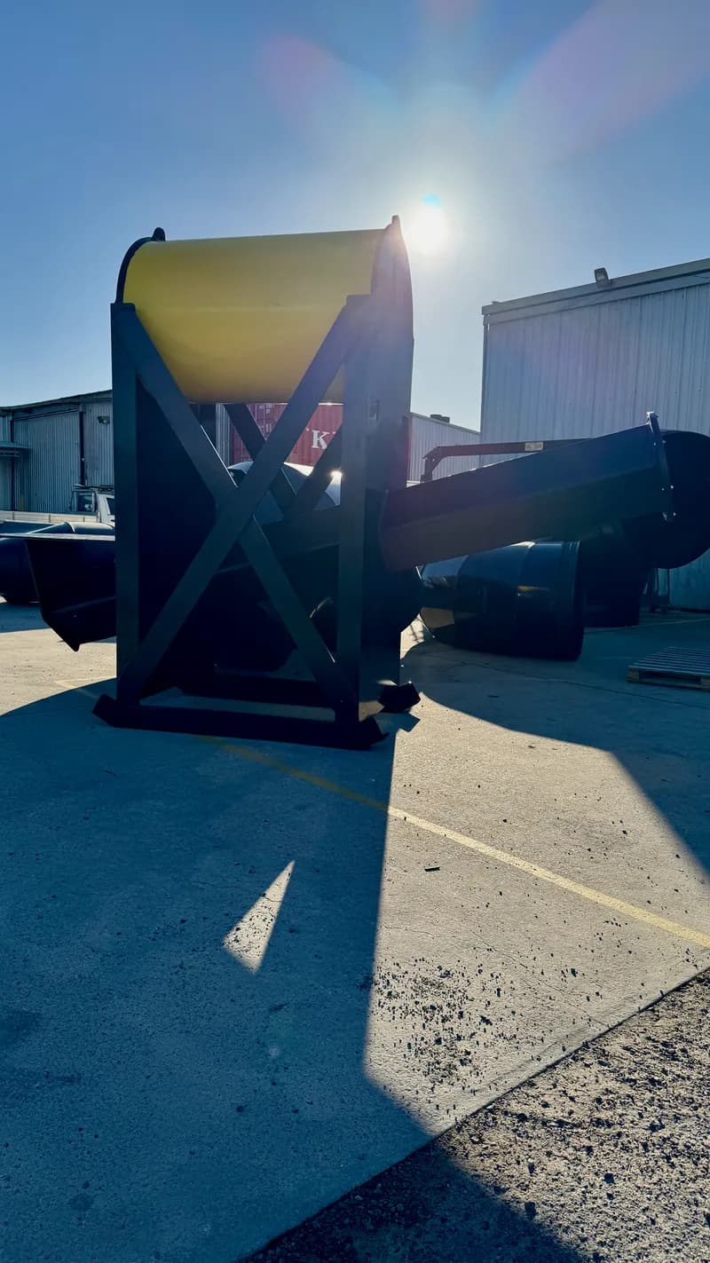 HDPE Donut pump float being lifted on site for a 110 kW pump