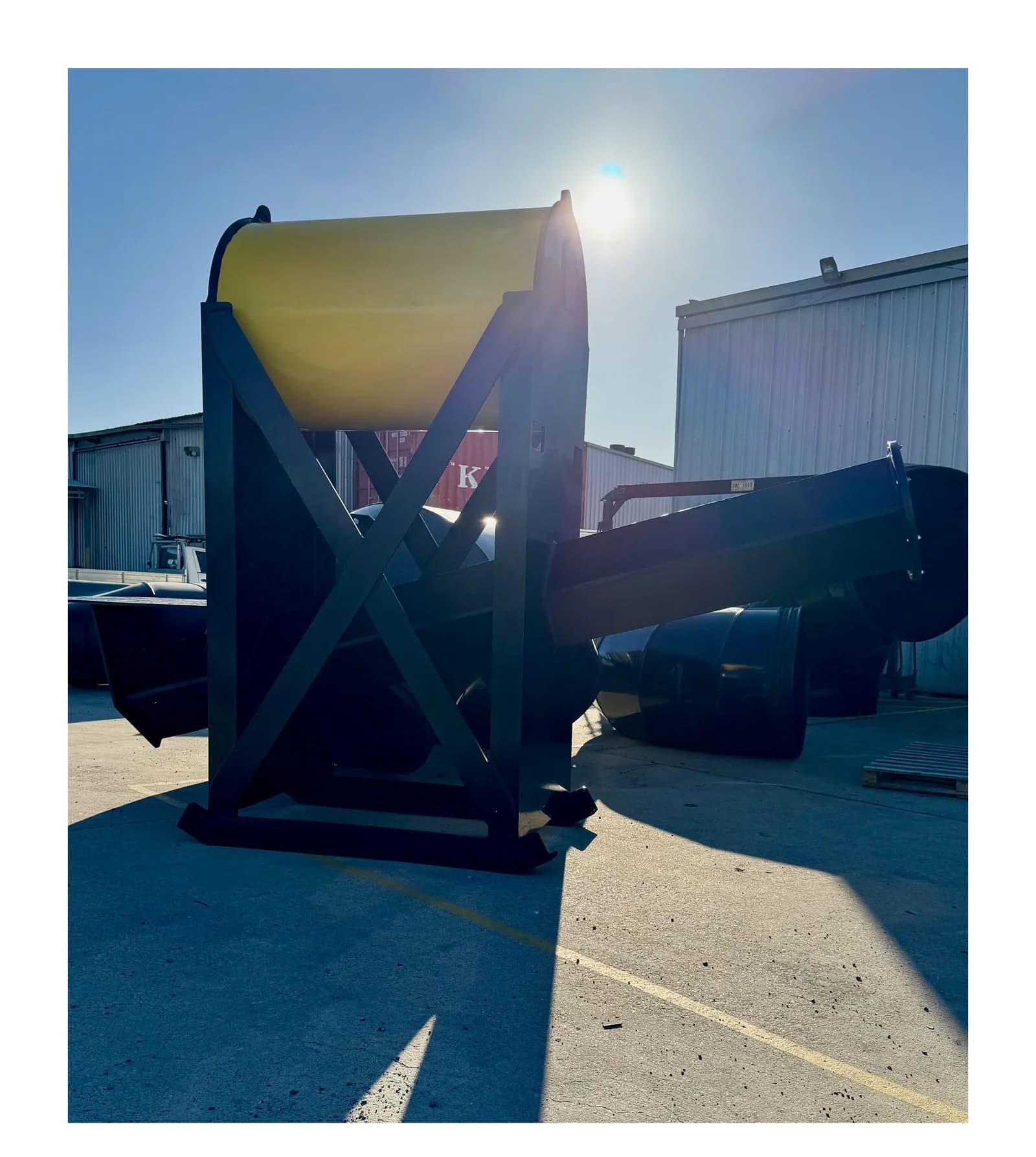 HDPE Donut pump float being lifted on site for a 110 kW pump