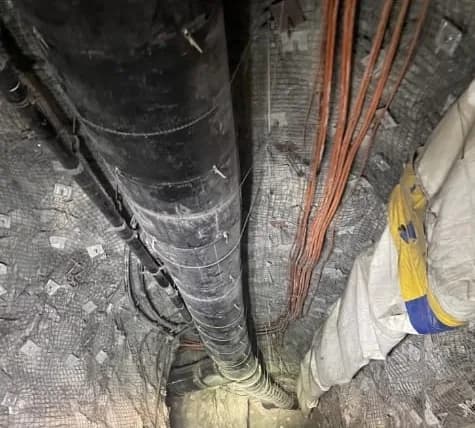 HDPE ventilation ducting installed underground in a working mine