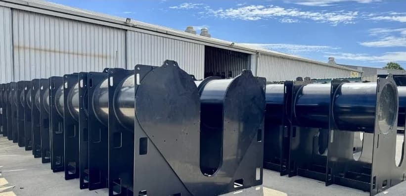 Fabricated HDPE ducting row on the workshop floor