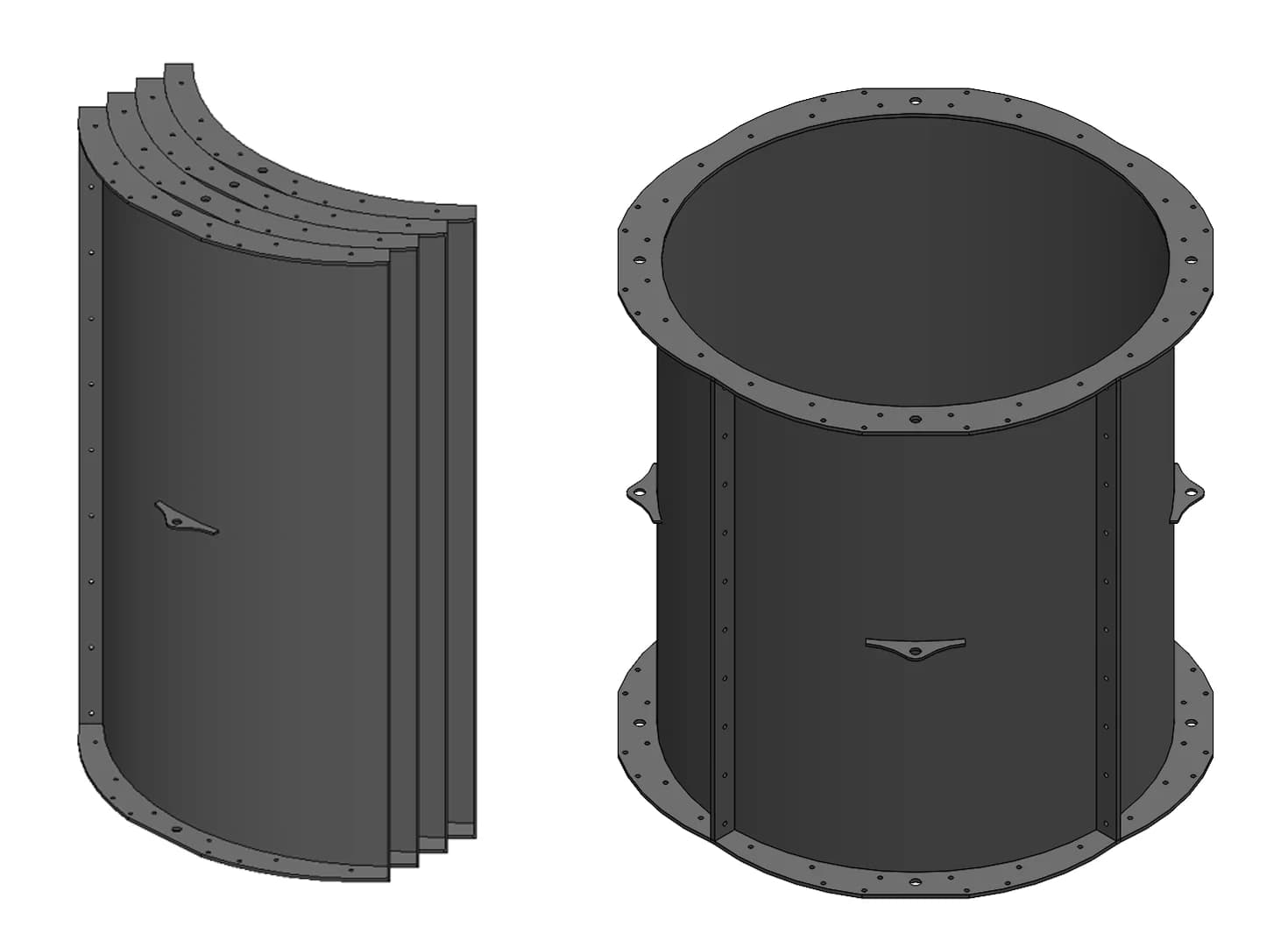 Positive pressure segmented HDPE duct — nested segments beside the assembled duct section